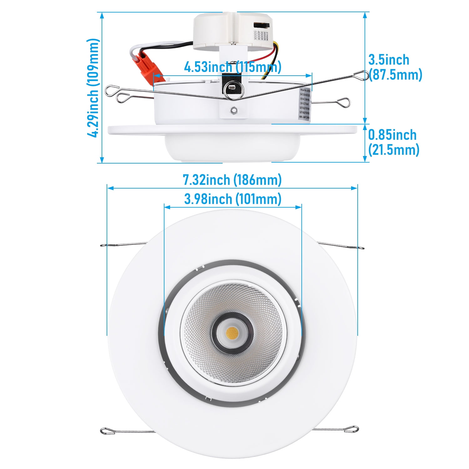 8 Pack 6" 5CCT LED Gimbal Recessed Light Dimmable, 2700K/3000K/3500K/4000K/5000K Selectable, 12W CRI90 Directional Eyeball Can Light