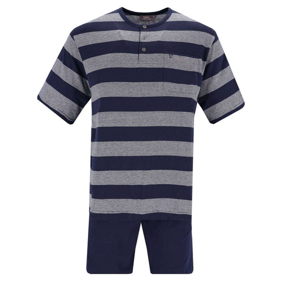 hajo pijama de hombre - largo, cuello henley, clima-ligero, mezcla de algodón Azul S (Small)