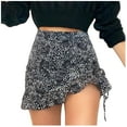 thumbnail image 2 of Fesfesfes Women Skirt Leopard Printing Pleated Skirt Drawstring A-line Mini Skirt Clothes Sale, 2 of 9