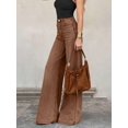 thumbnail image 5 of Womens Coffee Brown High-Waisted Wide-Leg Denim Jeans, Casual Flare Pants, 5 of 30
