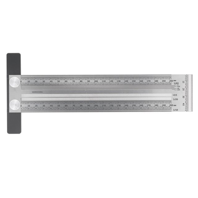 Woodworking Marking T Ruler, Carpenter T Ruler CNC Machined Stainless Steel Clear Scale High Accuracy For Woodworking 200mm