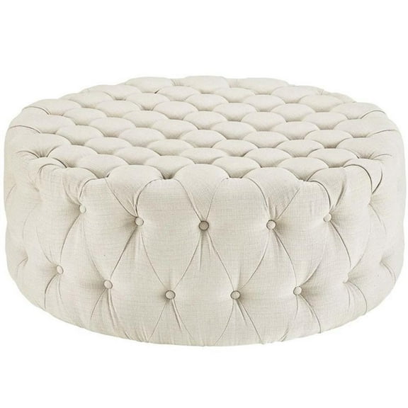 Pemberly Row Modern Upholstered Fabric and Solid Wood Ottoman in Beige