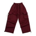 thumbnail image 2 of Cargo Pants For Girls Casual High Waisted Loose Fit Sweatpants with Pockets Solid Color Kid Fashion Cargo Winter Warm Streetwear,Z3-,7-8 Years, 2 of 6