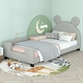 thumbnail image 2 of Twin Size Daybed, Upholstered Daybed Frame with Carton Ears Shaped Headboard for Kids Teens, Cute Platform Bed Frame with Wood Slats Support, PU Leather Twin Sofa Bed, No Box Spring Needed, Gray, 2 of 7