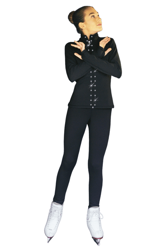 Chloe Noel PS711 Solid Color Skinny Yoga Off Ice Elite Figure Skating Pants w/ Front Pocket and Swarovski Crystal Block