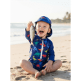 thumbnail image 5 of BemeyourBBs Toddler Baby Boy One Piece Swimsuit Kids Infant Bathing Suit Long Sleeve Rash Guard Half Zipper Dinosaur Swimwear Sunhat Set UPF 50+, 5 of 9