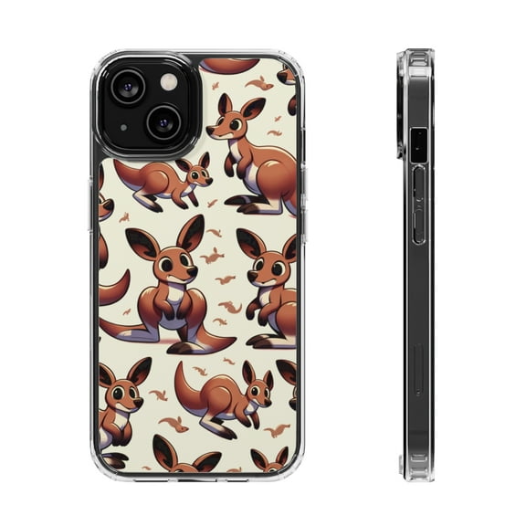 DistinctInk Hybrid (Acrylic / TPU) Clear Slim Fit Case for Apple iPhone 12 (6.1" Screen) - "Jovial Kangaroo Play: A Cartoon Pattern"