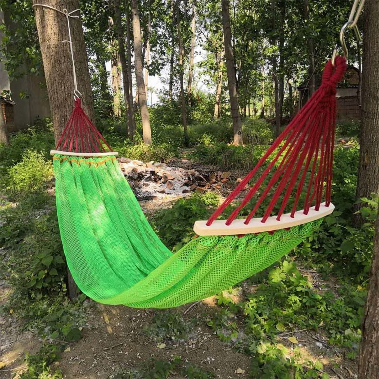 Summer Outdoor Silk Mesh Hammock Swing Bent Stick Anti-Tip Hammock Chair for Camping Travel Garden Yard