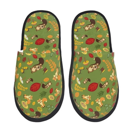 

Sikiie Squirrel And Fox In The Forest Fuzzy Slip-on Slippers Warm Cozy Soft Lightweight Memory Foam Indoor House ShoesMedium