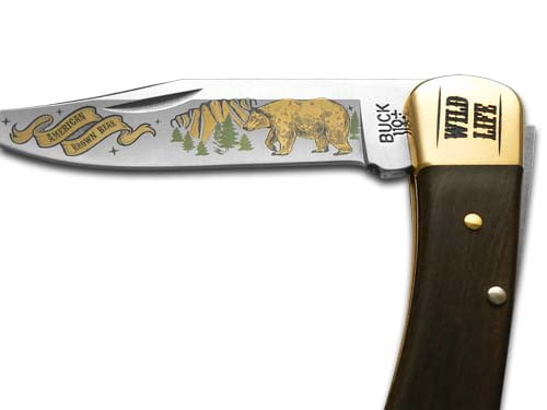 Buck 110 Wild Life Series Bear Ebony Wood Folding Hunter Knife 420HC Stainless Pocket Knife BK110WLS-BEAR