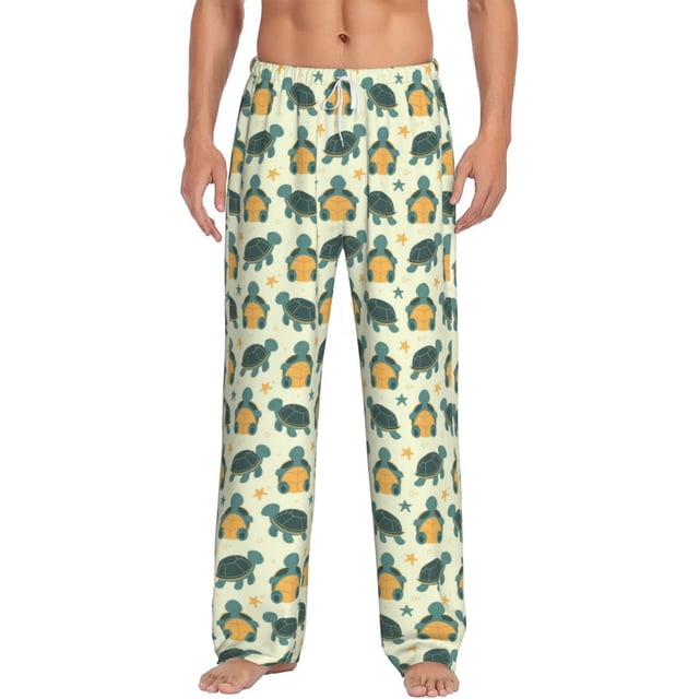 Kdxio Cartoon Turtles Print Mens Pajama Pants Set Sleep & Lounge Pants, PJ Bottoms with Pockets and Button Fly-Small