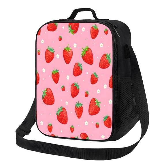Cute Strawberry Lunch Bag Insulated Thermal Lunch Box with Shoulder Strap & Handle for Women and Men