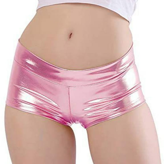 Yokua Women's Shining Metallic Booty Shorts Low Waist Rave Dance Festival Costumes