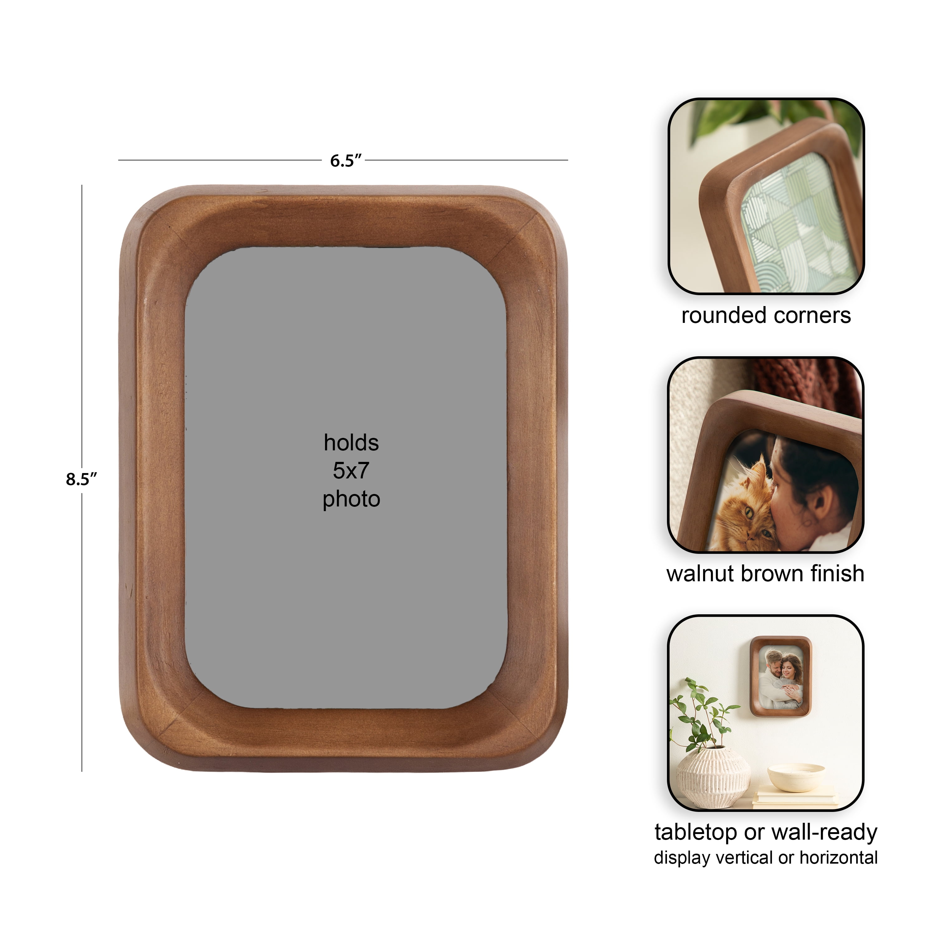 DesignOvation – 5x7 Picture Frame – Shaped Medium Walnut Tabletop Photo Frame