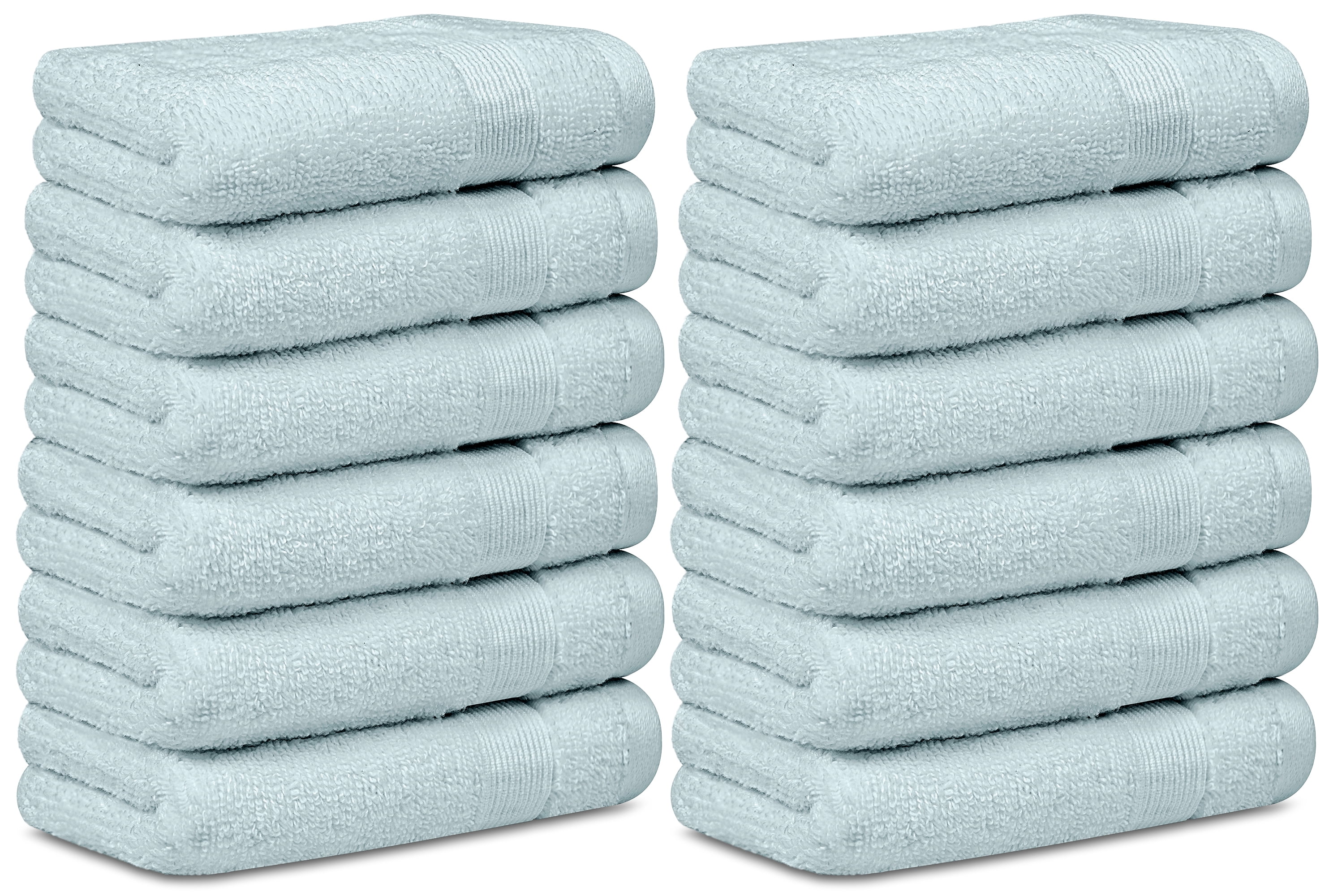 Resort Collection Soft Washcloth Face & Body Towel Set | 12x12 Luxury Hotel Plush & Absorbent Cotton Wash Clothes [12 Pack, Light Blue]
