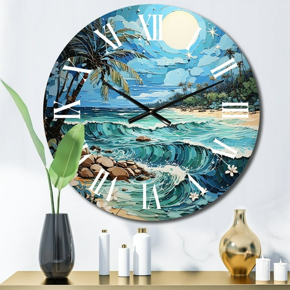 Designart "Escaping to a Coastal Island" Nautical & Beach Oversized Wall Clock
