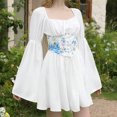thumbnail image 1 of FcBaudy Robe de Cour, Robes pour Femmes, Robes d'Été pour Femmes Mode Femmes Décontractée Patchwork Épaule Taille Haute Manches Longues Mi-Mollet Robe Robe de Cour, 1 of 7