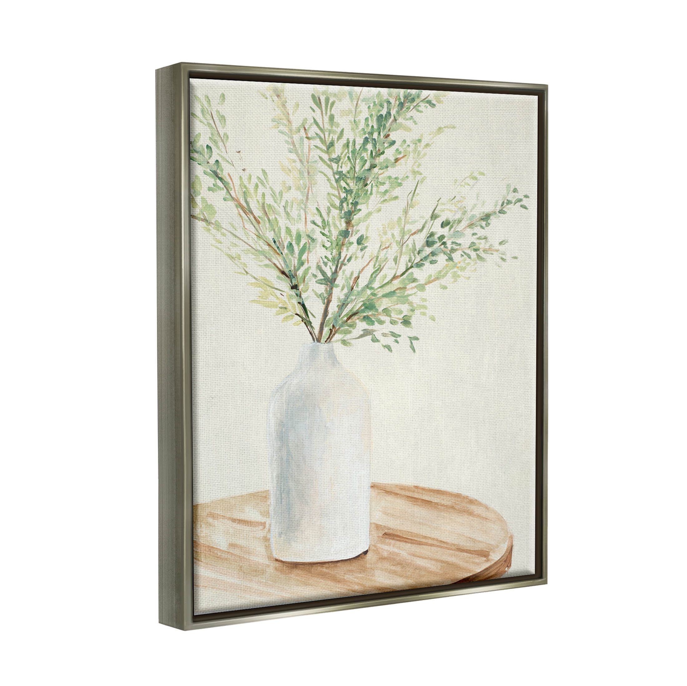 Stupell Industries Tranquil Botanical Still Life Painting Luster Gray Floating Framed Canvas Print Wall Art, Design by Lanie Loreth