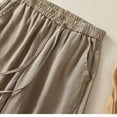 thumbnail image 6 of gbyLJF Womens Cotton Linen Pants Trendy Ruffle Trim Loose Fit Elastic Waist Pants Work Casual Pants with Pockets A02_Khaki L, 6 of 7