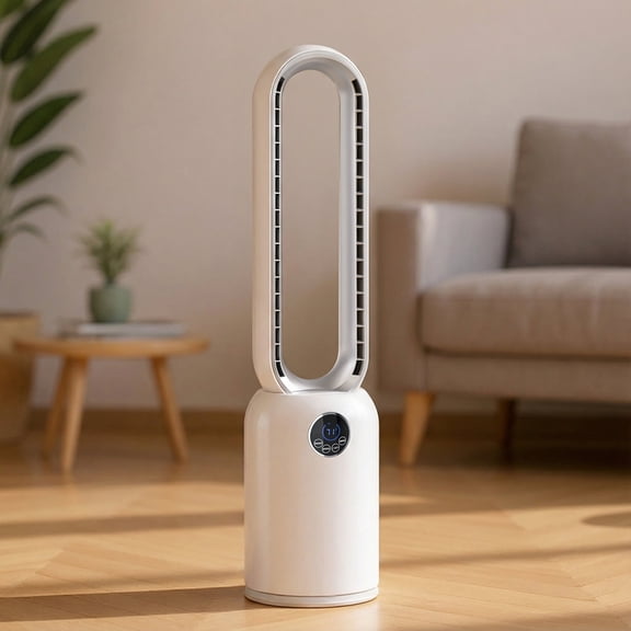 Advwin 35" Bladeless Tower Fan with Remote, 26ft/s Standing Floor Fan, 90° Oscillation, 24 Speeds, 12H Timer, Quiet Cooling Air Circulator for Bedroom, White Silver