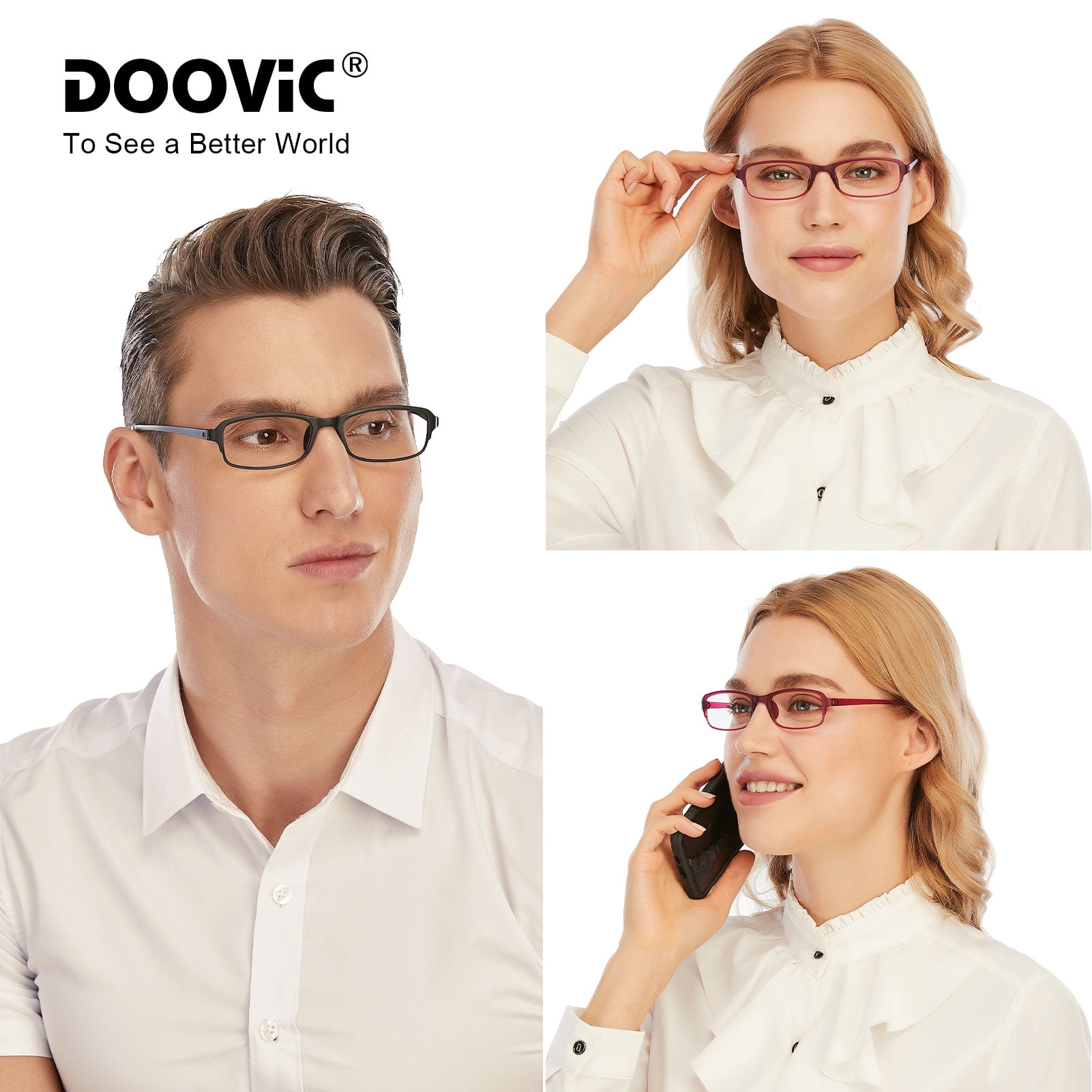 DOOViC 4 Pack Blue Light Blocking Reading Glasses 2.00 Anti Eyestrain TR90 Flexible Ultralight Readers for Women Men