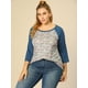 thumbnail image 2 of BluTop Floral Cuello Redondo Y Mangas Raglán 3/4 TalGrande PaMujer Azul 3XL, 2 of 6