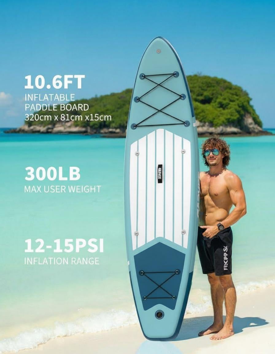 Memoryfield 11ft Inflatable Paddle Board SUP, Non-Slip EVA Deck, 450 lb Capacity Wide Stable Design, for Lake/Ocean Cruising