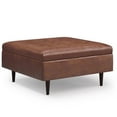 thumbnail image 1 of Simpli Home Shay Mid Century Square Coffee Table Ottoman with Hydraulic Lift Storage, Distressed Saddle Brown, 1 of 9