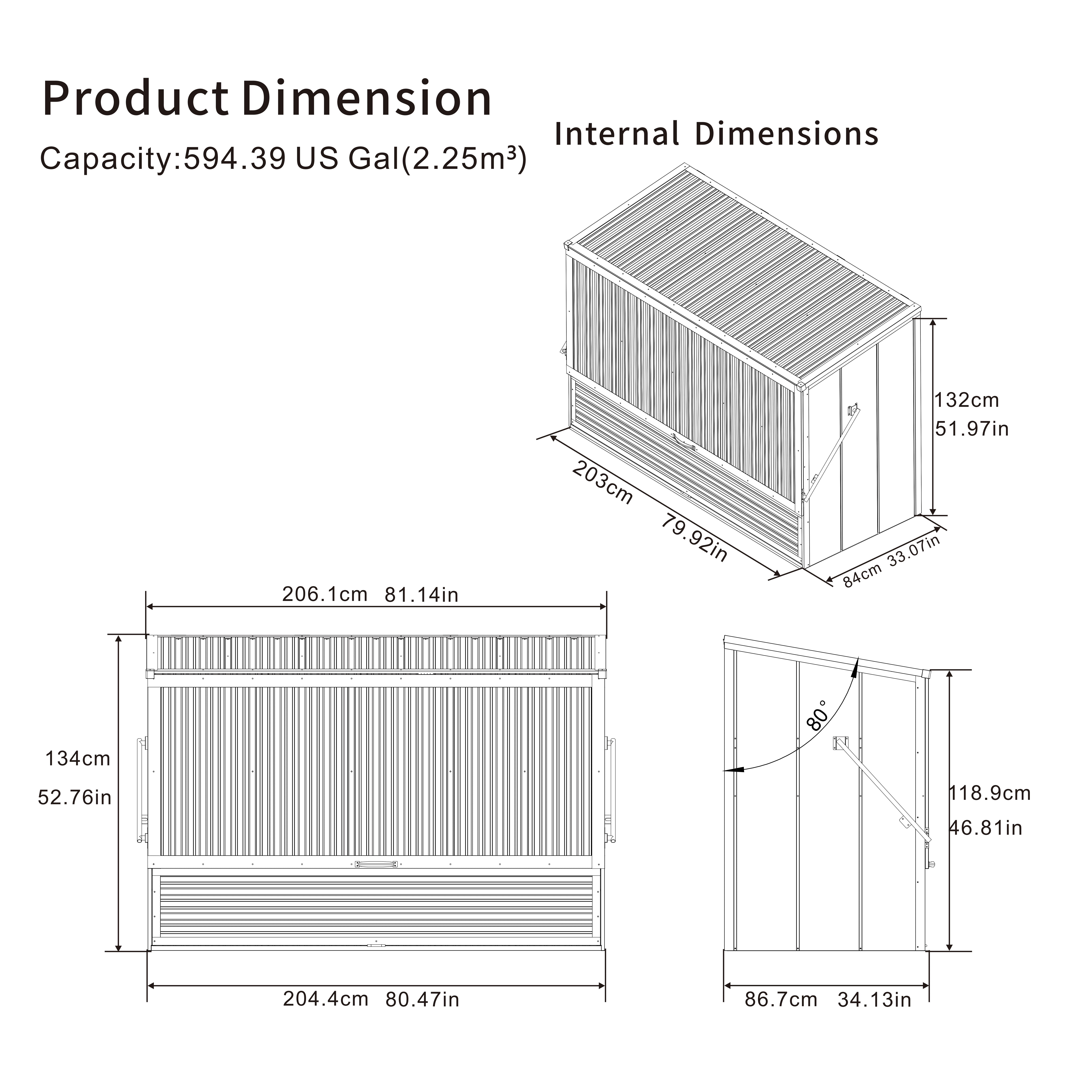 594-Gallon Outdoor Galvanized Steel Storage Shed with Flip Top and Foldable Front Door, Large Tool Cabinet for Backyard and Garage, Charcoal Grey