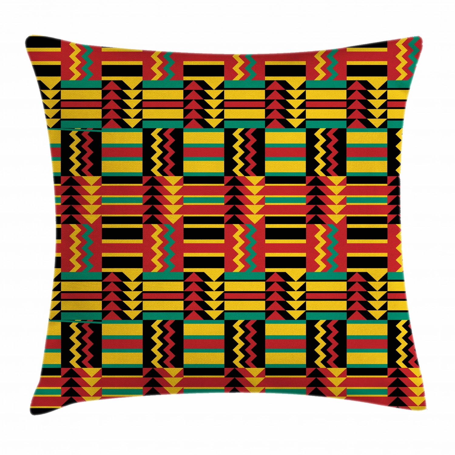 Kente Pattern Throw Pillow Cushion Cover, Ethnic Pattern with Stripes Triangles and Zigzags