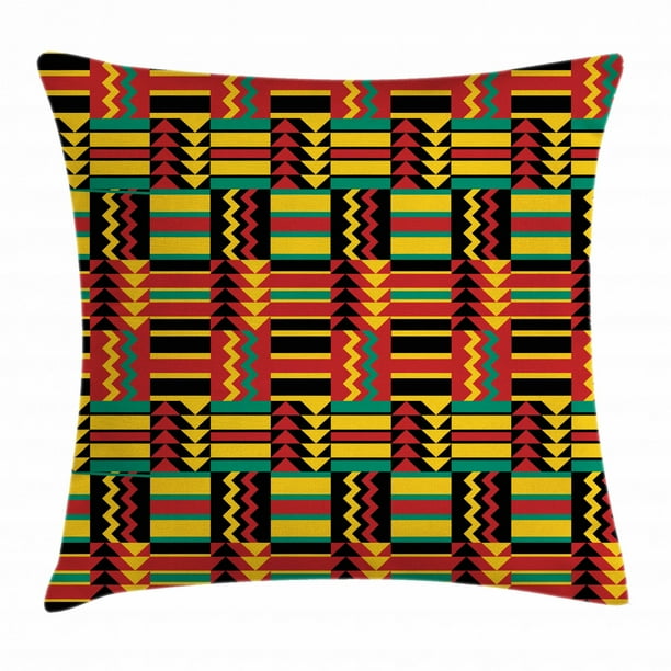 Kente Pattern Throw Pillow Cushion Cover, Ethnic Pattern with Stripes