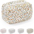 thumbnail image 1 of Small Makeup Bag, Cotton Portable Toiletry Bag, Quilted Floral Cosmetic Bag Wash Organizer Pouch for Women Girls Ladies, 1 of 5
