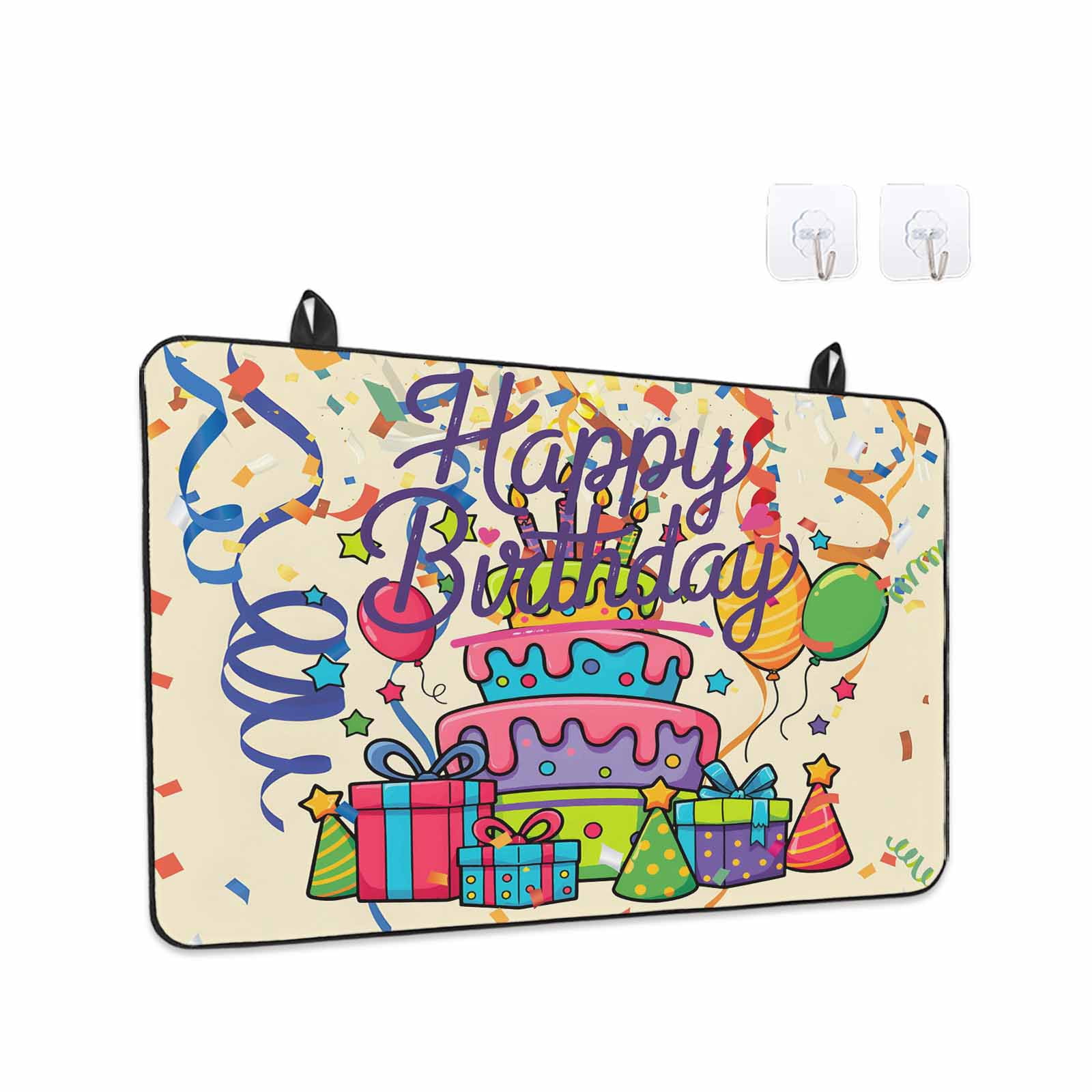 Ribbon Happy Birthday Stove Top Cover for Electric Stove, Heat-proof & Non Slip Glass Top Stove Cover Protector, Cute Cake Balloon Colorful Kitchen Flat Cooktop Rubber Mat 24x21 Inches