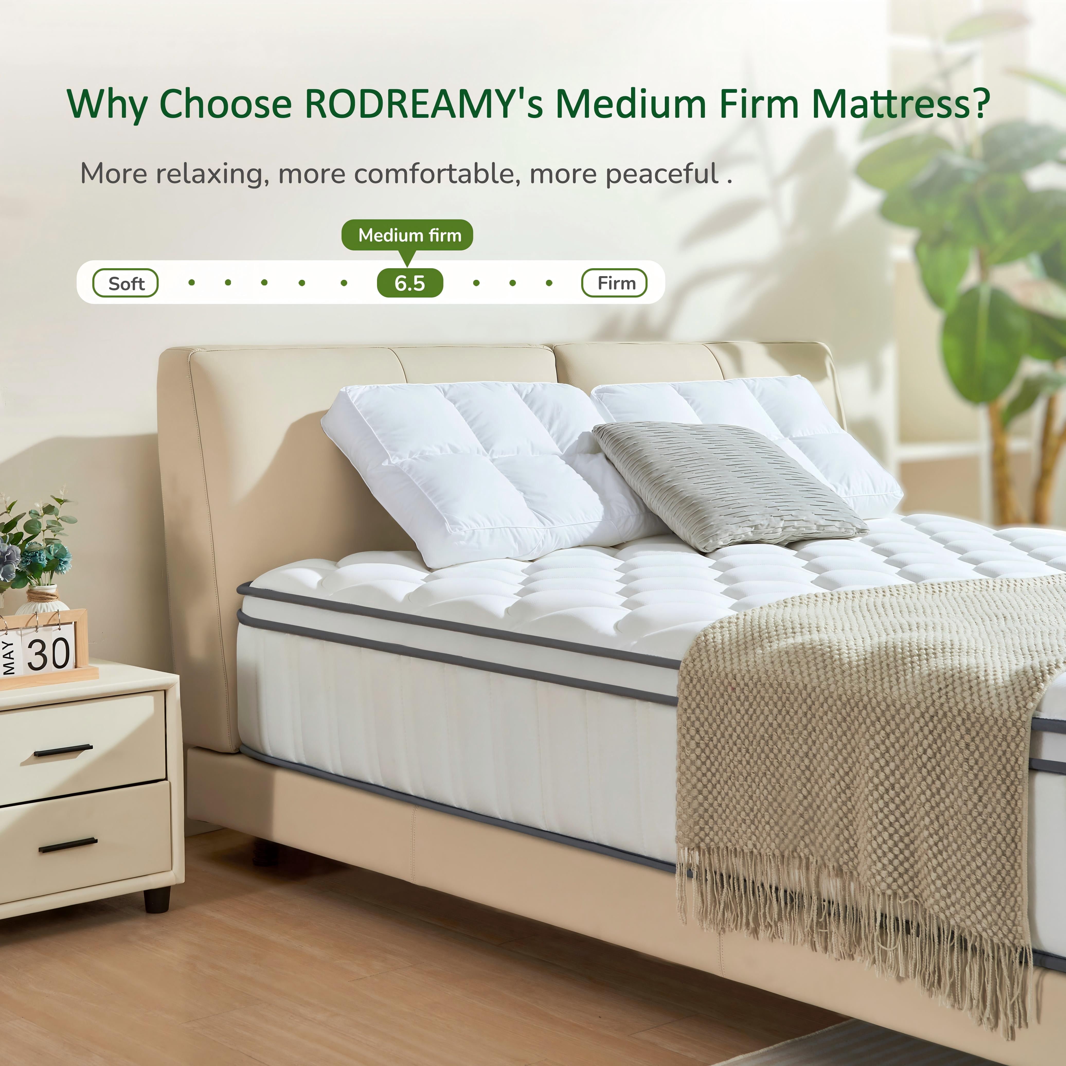 RODREAMY 12 inch Full Mattress, Hybrid Mattress in a Box, Medium Firm, Pressure Relief & Motion Isolation, Breathable & CertiPUR-US