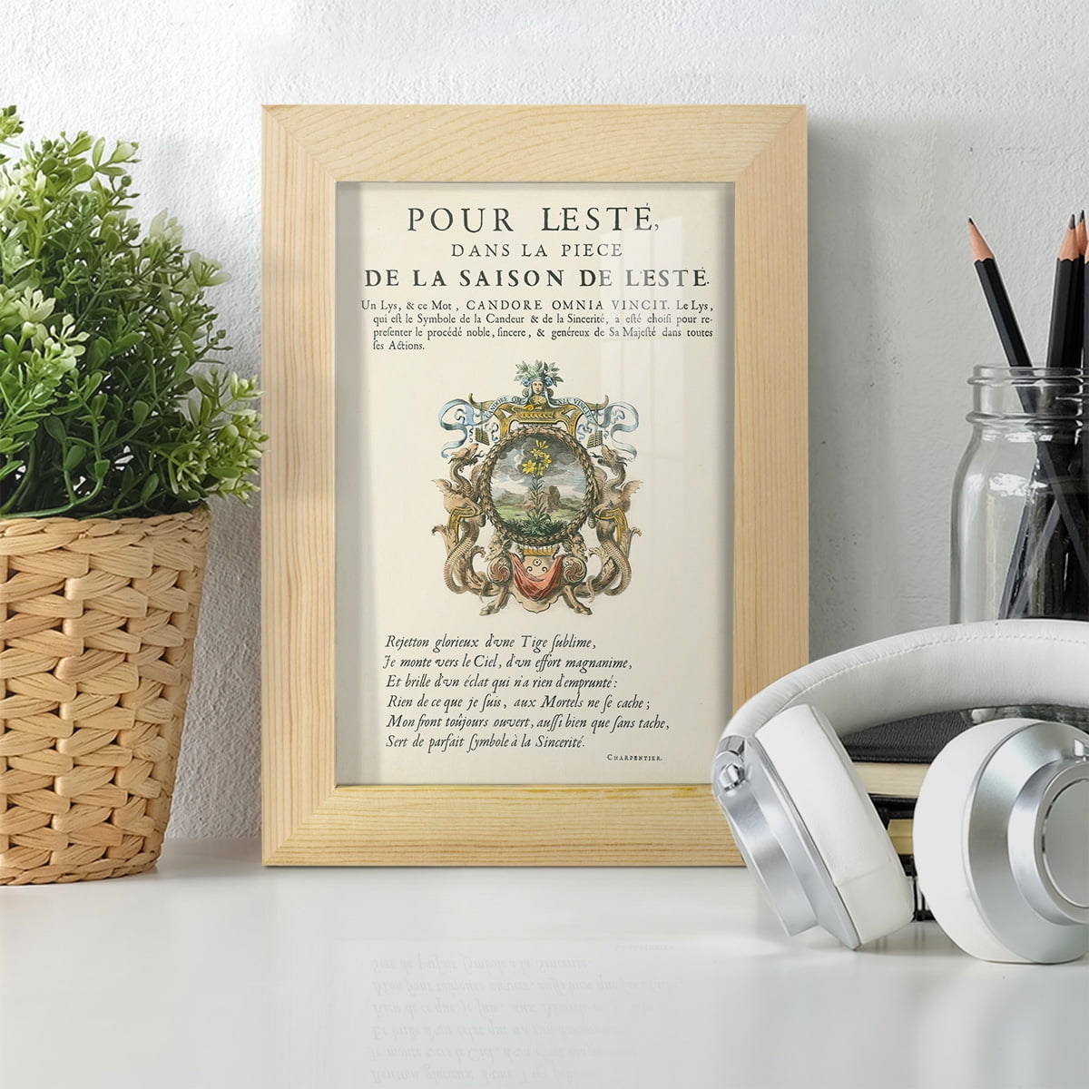 Printed Embellished Bookplate VI - Framed Print w/glass - Natural Wood