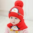 thumbnail image 4 of NAISIBABY Toddler Beanie Hat and Scarf 2-Piece, Cute Graphic Scarf Ski Cap with Pom Winter Warm Outdoor Set Red 1-3T, 4 of 7