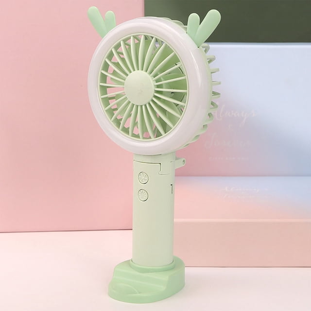 Usb Rechargeable Handheld Fan, Portable Cooling Device With Soft Led Night Light, for Dormitory Study and Travel, Green