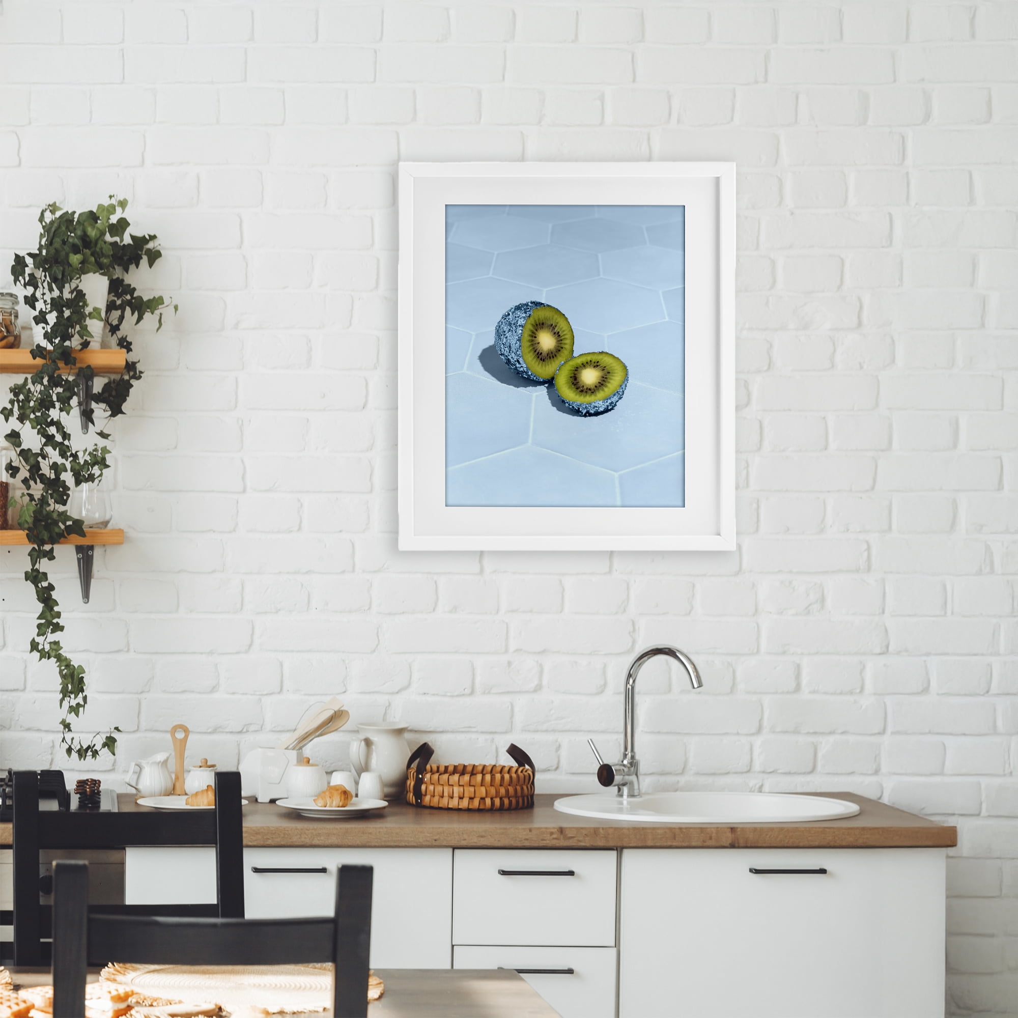 Stupell Industries Blue Glimmer Kiwi White Framed Print Under Glass, design by LISH Creative