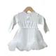 thumbnail image 5 of Ropa de primavera 2025 para niñas de 0 a 24 meses, mono bonito con lazo de Color sólido, falda de malla empalmada, vestido de una pieza para niños pequeños, 5 of 6