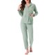 thumbnail image 1 of Conjunto de lounge para mujeres INSPIRE CHIC de algodón, con botones, manga larga, pantalones, patrón acanalado y bolsillo, pijama, loungewear, XL, verde, 1 of 6