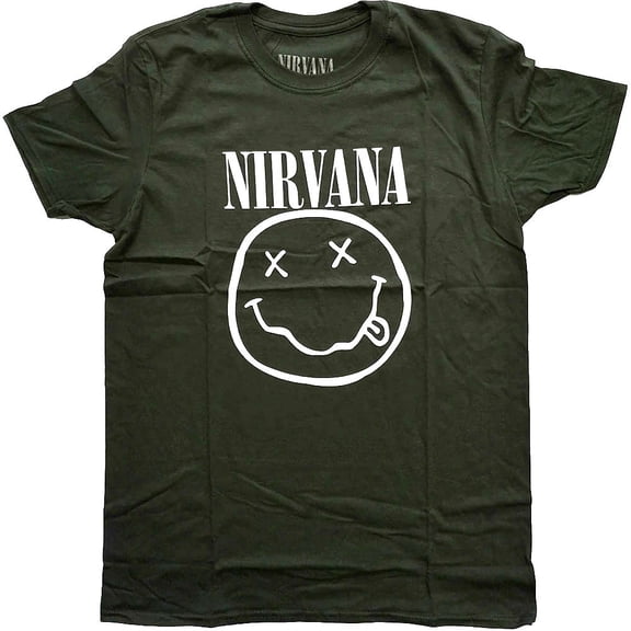 Men's Nirvana White Smiley Slim Fit T-shirt Small Dark Grren