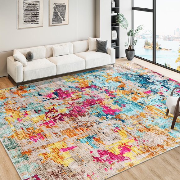 Modern Abstract Area Rugs Washable , Soft Large Bedroom Rug