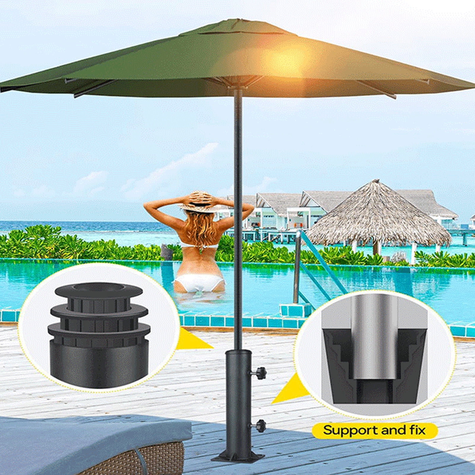 BIMZUC Heavy Duty Patio Umbrella Stand Professional Metal Strong Load Bearing Deck Mount Umbrella Holder for Outdoor Garden Lawn Yard, 11.6 inches / 29.5 cm Height