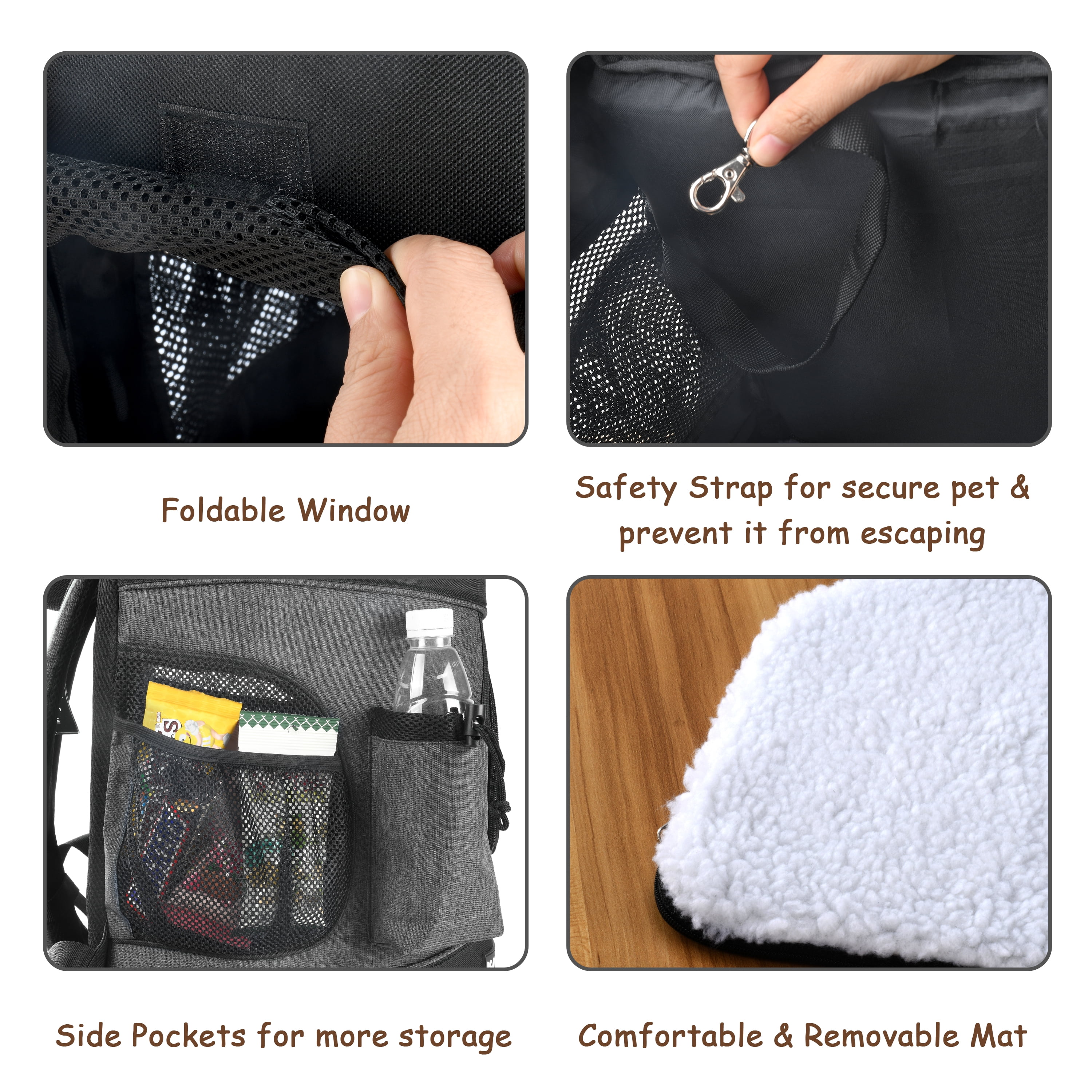 Solaris Adjustable Pet Carrier Backpack for Dogs and Cats, Puppies, Portable Cat Carrier Backpack with Bottle Pocket, Two Mesh Window for Breath,Charcoal