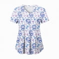 thumbnail image 2 of HCNTES Scrub Tops for Women Short Sleeve Vneck Stretch Holiday Scrub Shirt Cute Print Nursing Workwear with 2 Pockets(Blue,M), 2 of 5