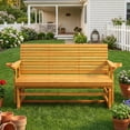 thumbnail image 3 of Ktaxon Outdoor Patio Glider Bench 3 Person Wooden Swing Seat with Cup Holders, 60.4in, Teak, 3 of 9