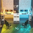 thumbnail image 4 of Romorgniz 63 inch U-Shaped Gaming Desk with Power Outlet & LED Lights, 6-Tier Storage Shelves & 2 Fabric Drawers, Reversible Computer Desk for Home Office, White, 4 of 8