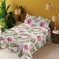 thumbnail image 2 of Ambesonne Tropical Fitted & Flat Sheet with Shams 4 Pcs Set, Butterfly Pomegranate Art, King, Evergreen Dark Pink, 2 of 5