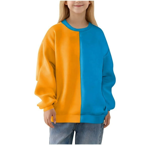 Khunlpohl Kids Casual Sweatshirts Crew Neck Color Block Sweatshirt Long Sleeve Trendy Loose Tops for 2-14 Years