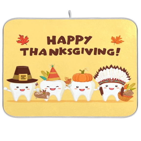 Iauyy Dish Drying Mat for Kitchen Counter, Super Absorbent & Hanging 16x18 / 18x24 Inch (S/M) Cute Teeth Shape